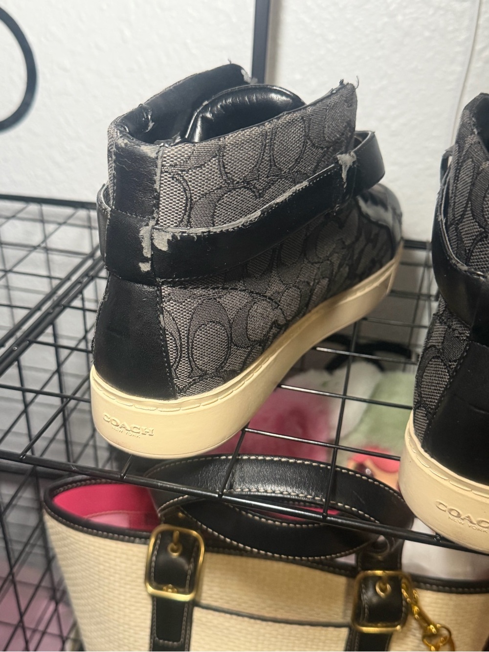 Coach RAY High Top Sneakers Q7838 Black Signature Turnlock Size 8B - Picture 10 of 11